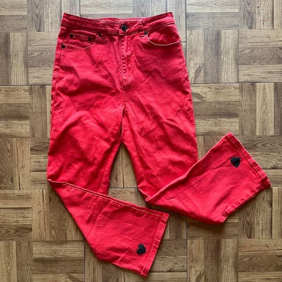 Lazy Oaf Red Heart Denim Kick Flare high waisted trousers - Picture 1 of 5